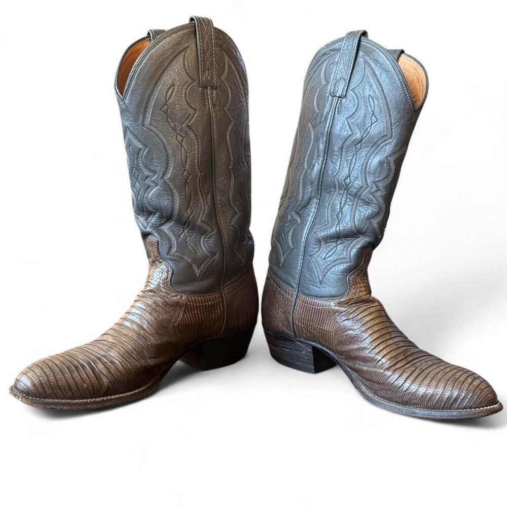 J. Chisholm Men’s Western Boots Size 9 D Gray Brown Lizard Cowboy Boots USA - Picture 5 of 7